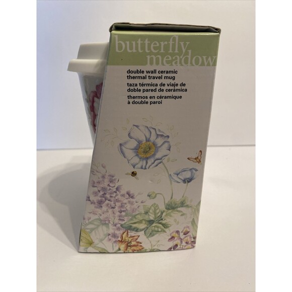 Lenox Butterfly Meadow 10oz Ceramic Thermal Travel Mug w/ Lid NIB Gift - Picture 7 of 8